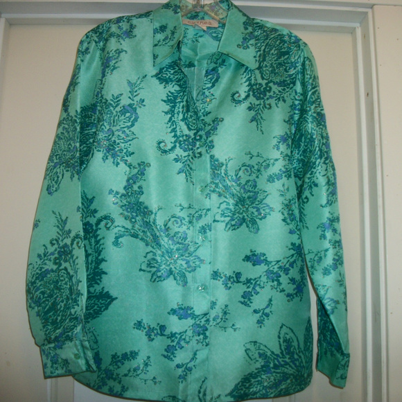 BEAUTIFUL C.L.O.T.H.E.S AQUA TEAL SILK BLING BL 6 - Picture 1 of 6